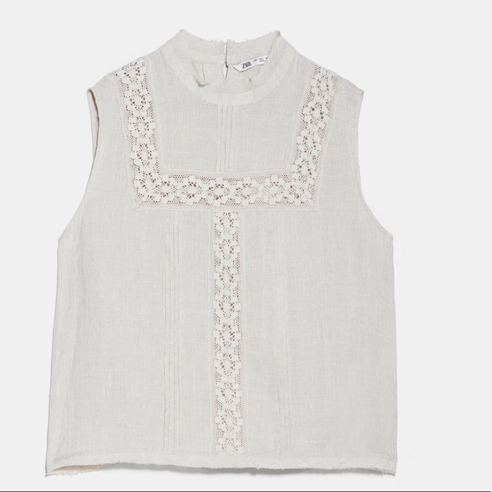 Zara embroidered rustic xs beige top NWT - Picture 4 of 4